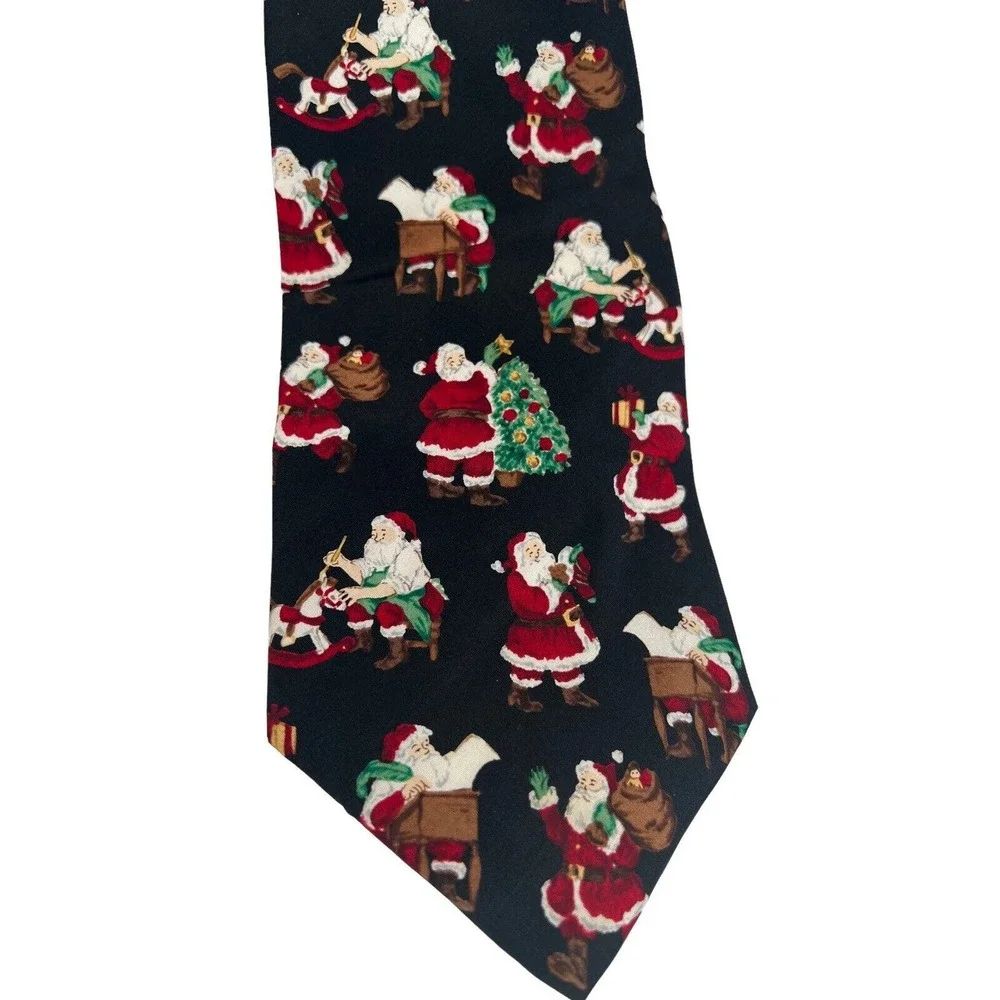 John Henry Busy Santa Clause Christmas Silk Neck Tie 57" x 3.75" - Picture 2 of 6